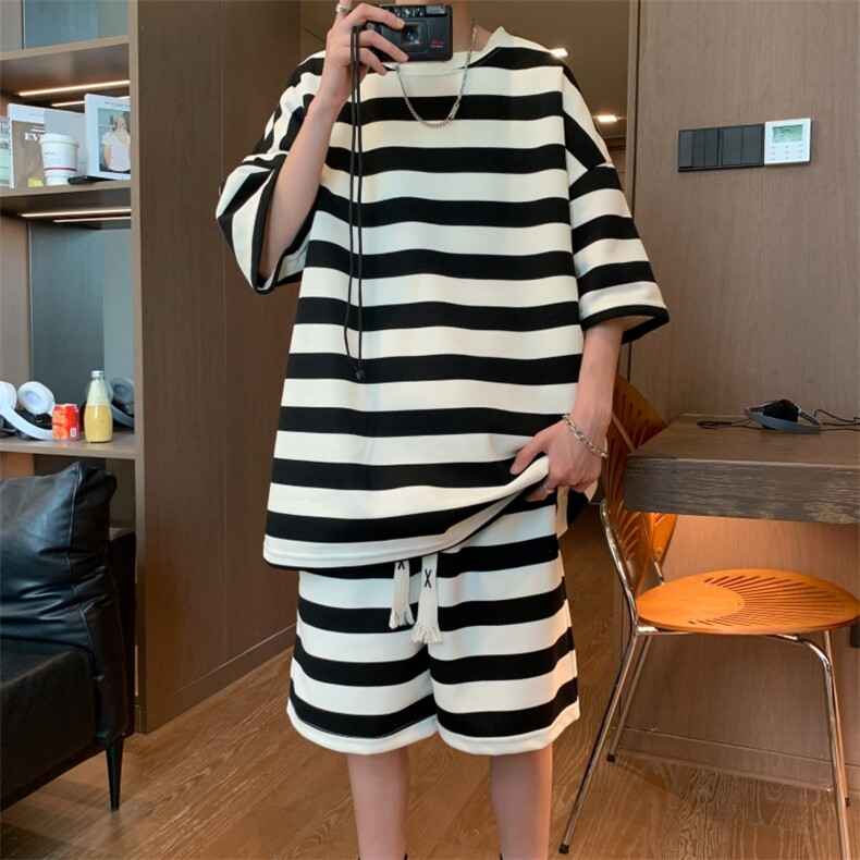 夏季新款青少年休闲百搭短袖短裤套装创意格子T恤男装TZ5909P55，男装休闲套装，电商A086