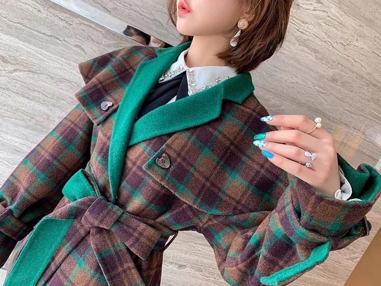2022新款洋气绿格子斗蓬披肩款羊毛双面呢大衣,女装其它,L·H·X