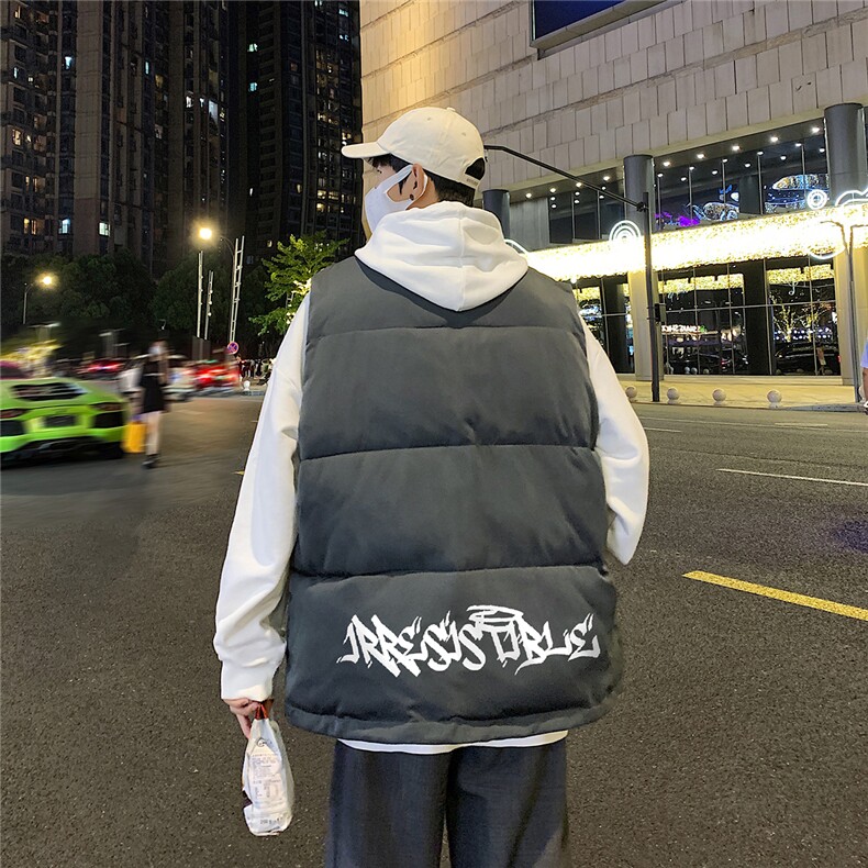 港风夜景搞怪字母印花白鸭绒百搭羽绒马甲A247-MJ102特批115控168图片