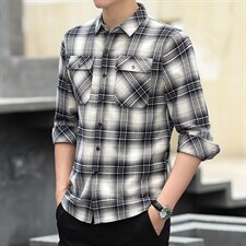 2023秋季新款长袖男士衬衫中年衬衣服爸爸装中老年人宽松休闲寸衫，男装衬衫，电商B212（原钱塘6029）