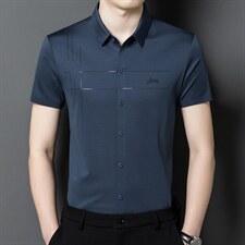 高档免烫衬衣专柜品质男无痕夏季冰丝短袖衬衫中青年纯色商务，男装衬衫，电商B212（原钱塘6029）