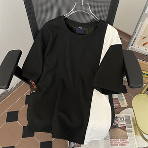 设计感华夫格撞色拼接男t恤美式复古夏季宽松半袖体恤潮T343-P35图片
