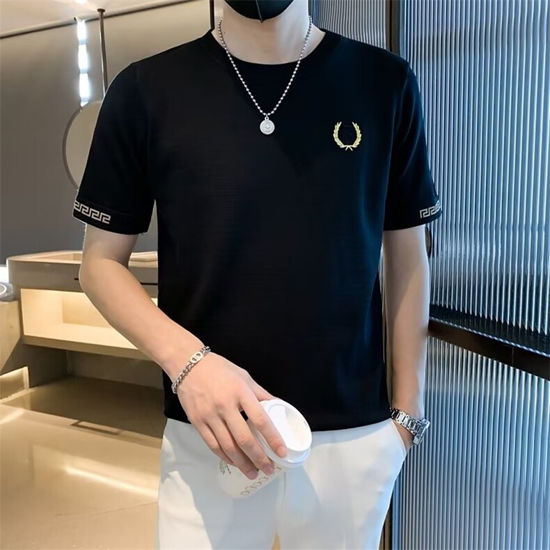 刺绣针织短袖T恤男夏季潮牌修身半袖上衣服休闲打底体恤T3335,男装T恤,星座1116A-2（原606A-1）