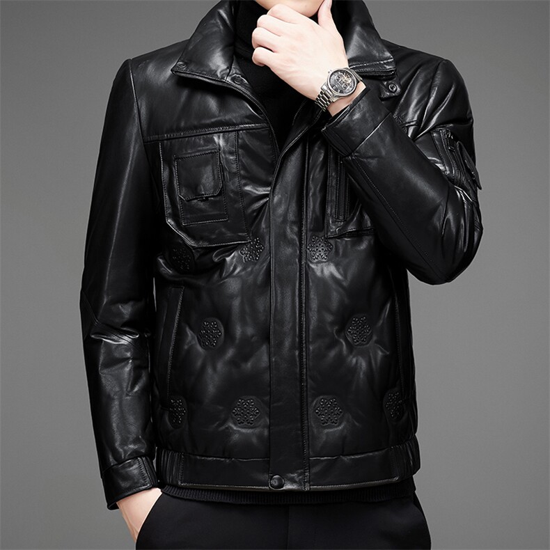 DLSN8116羽绒皮衣男头层绵羊皮白鸭绒羽绒服皮风衣P1300,男装皮衣,电商B360