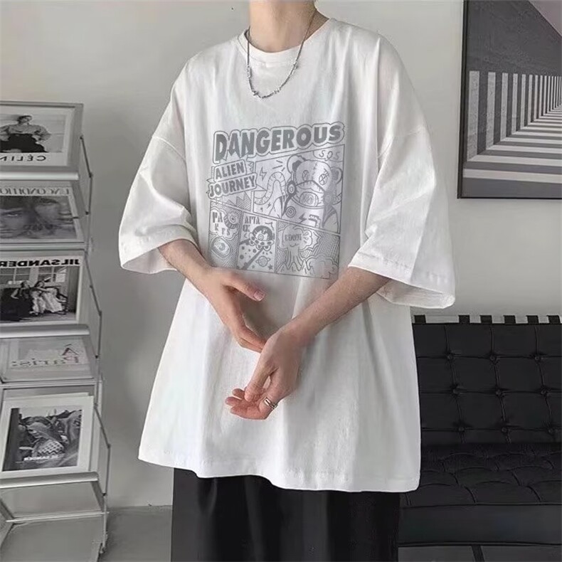 港风T恤男短袖潮流ins宽松圆领半袖情侣款衣服内搭半袖夏季,男装T恤,星座516A