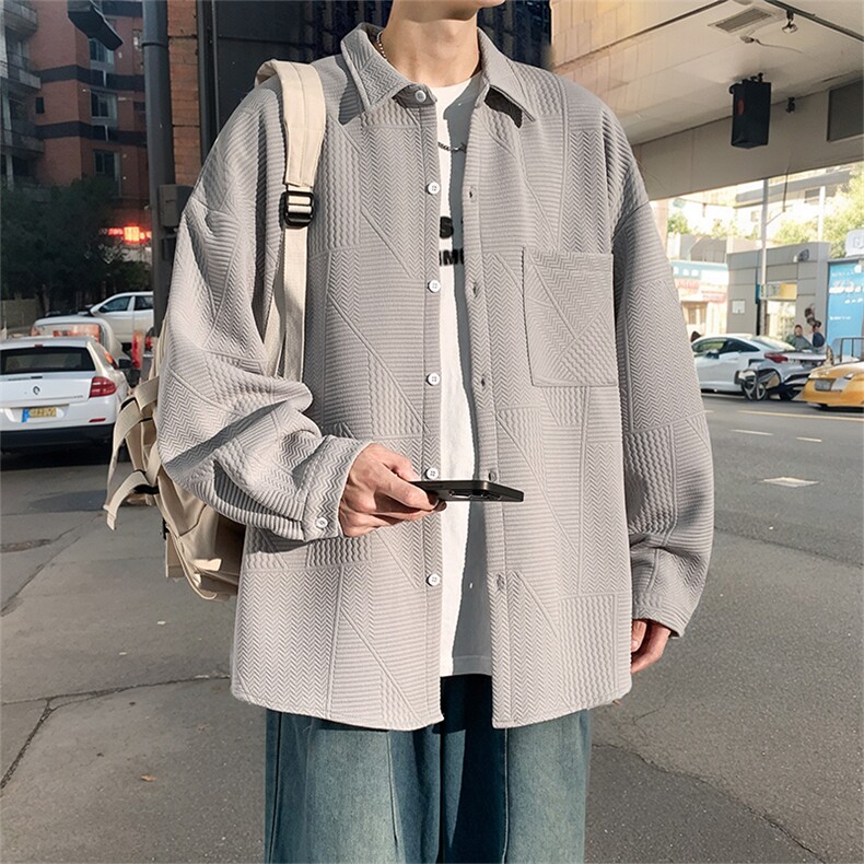 衬衫男秋季新款港风宽松提花长袖大码衬衣CS023-P45，男装衬衫，星座214-3