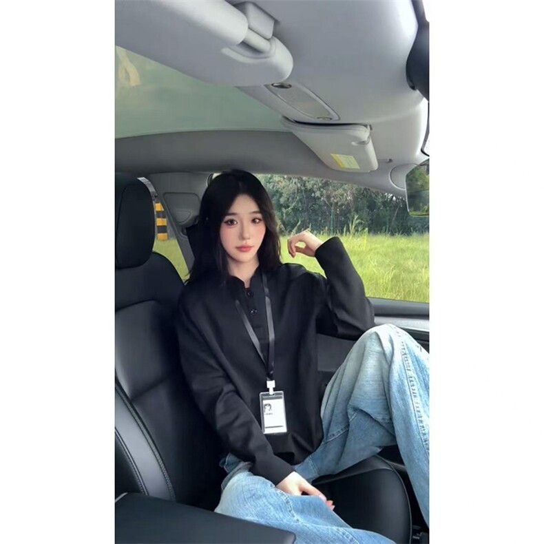 抖音得物品质美式高街重磅曼巴棉拼接cleanfit亨利领卫衣长袖T恤,男装T恤,电商A486-1