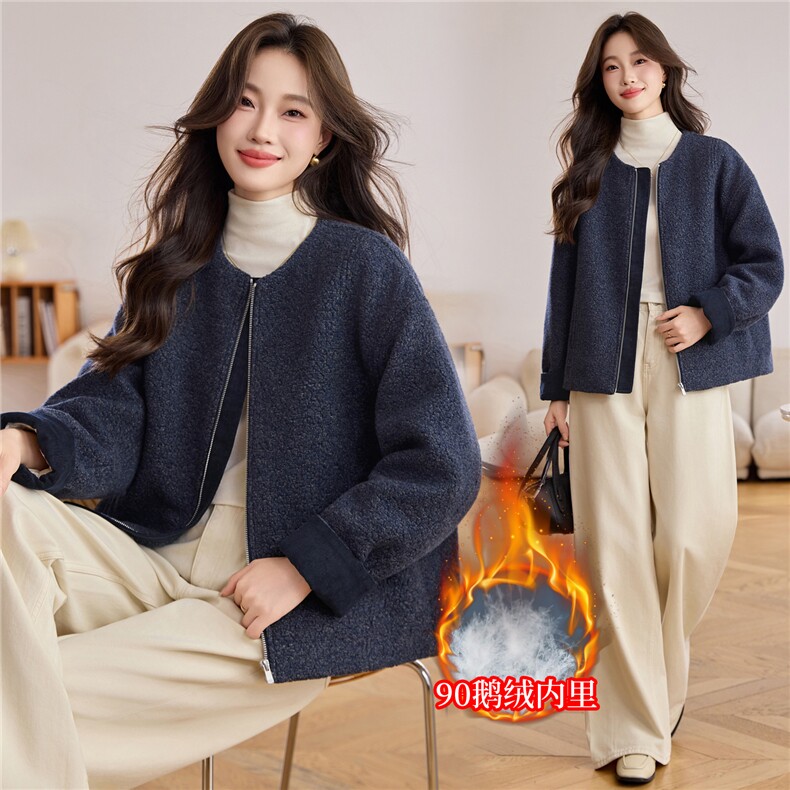 小个子休闲白鹅绒短外套女2025冬季新款时尚百搭羽绒内胆羊毛上衣，女装羽绒服，辉之琳