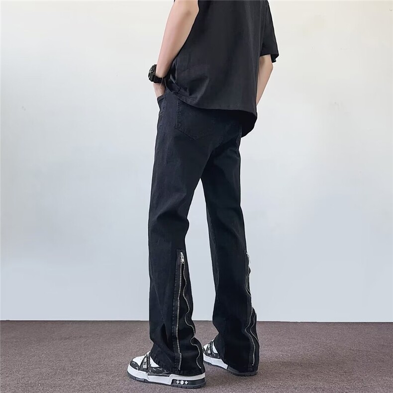 高街拉链复古微喇工装牛仔裤男女显瘦美式机能修身裤子8225/P42,男装牛仔裤,星座506