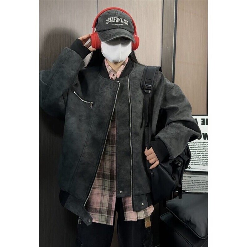 现货抖音得物品质网图春秋情侣外套皮夹克灰色JK309,男装夹克,星座1904A