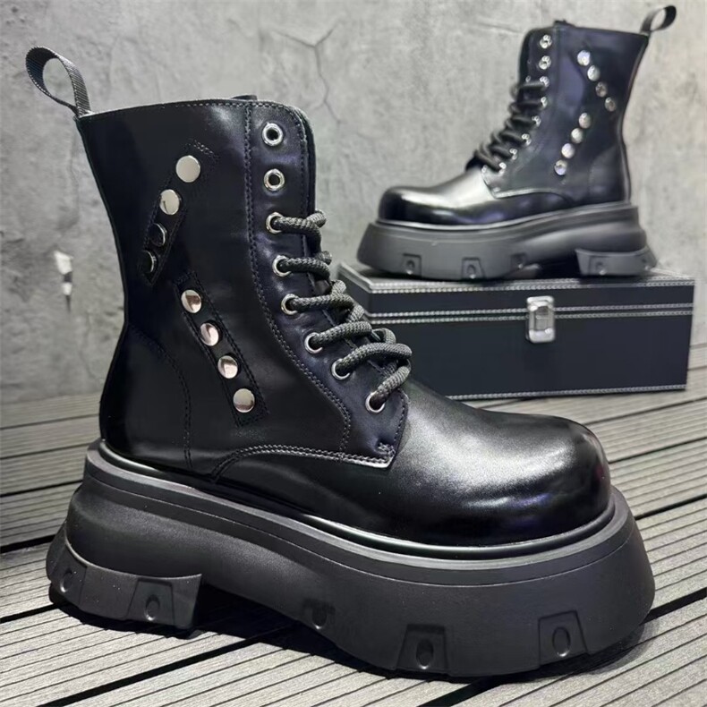 铆钉马丁靴男款秋季新款厚底增高英伦男士短靴，男鞋马丁靴，星座1407-6