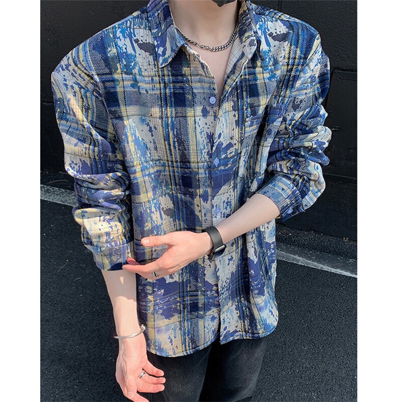 美式高街潮流格子衬衫潮牌宽松休闲上衣A086-CS2201-特批价30,男装衬衫,电商基地A086