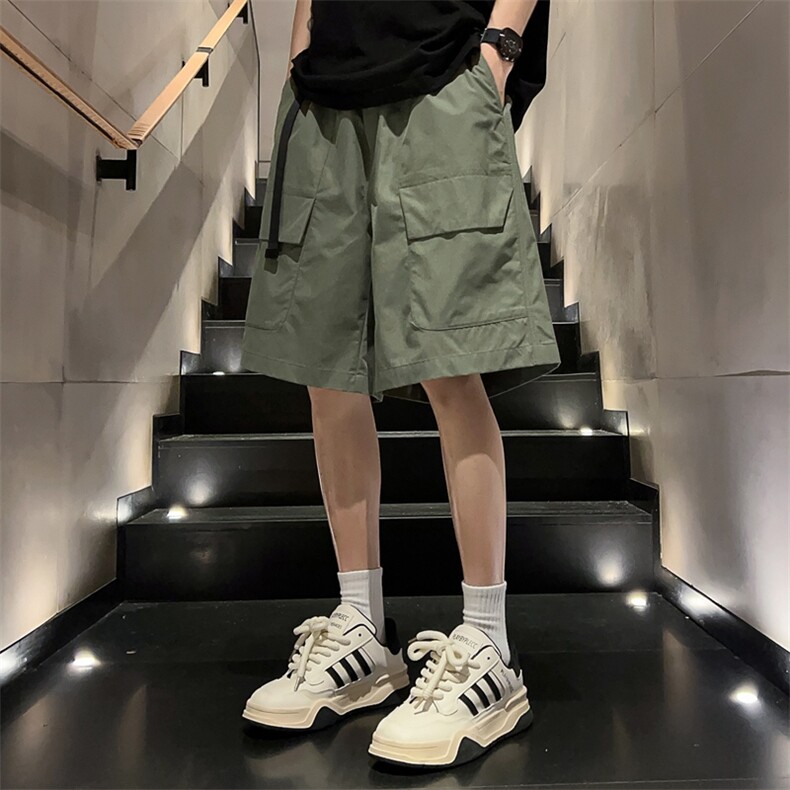 新款潮牌设计感自带腰带工装短裤多口袋五分休闲裤2024夏季男短裤,男装牛仔裤,电商A409-1