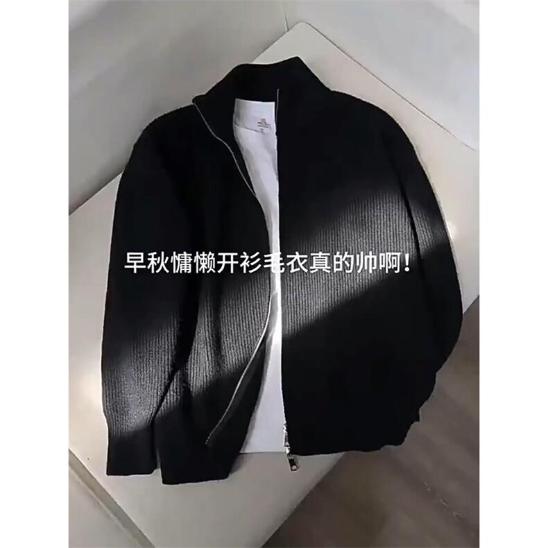 重磅秋冬北极绒双拉链毛衣开衫美式复古休闲慵懒风宽松针织衫外套,男装针织衫/毛衣,电商A486
