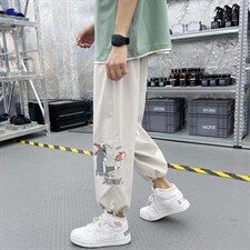 2024夏季新款港风外景宽松大码冰感透气束脚休闲裤1535-P35,男装休闲裤,星座914-3