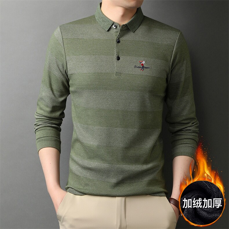 21冬季男装衣服休闲纯色翻领加绒加厚中年男士长袖T恤GR5986-P85,男装T恤,电商B212（原钱塘6029）