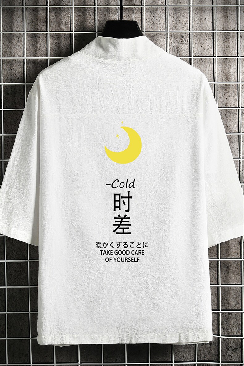 HF59047-P40风汉服男开衫外套七分袖道袍网格挂拍,男装民族服装,电商A040A