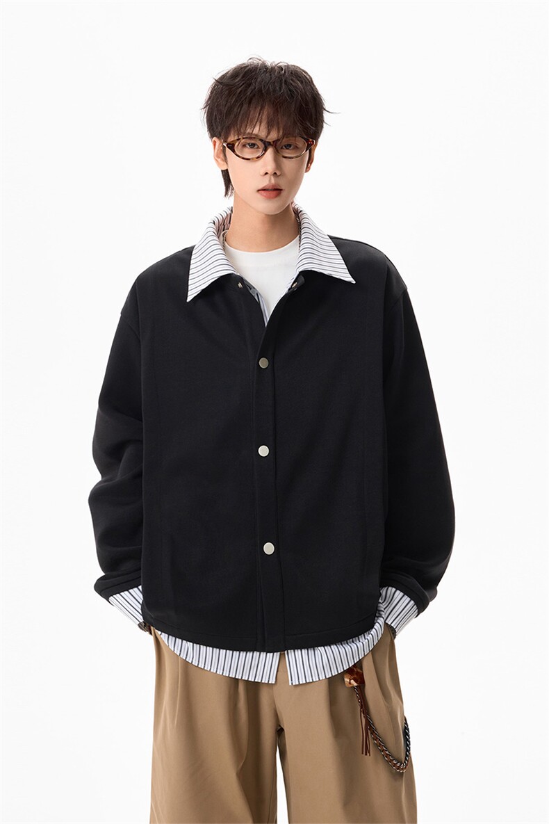 春季假两件拼接开衫卫衣条纹衬衫翻领外套男女C61308-TP4589,男装衬衫,电商A102