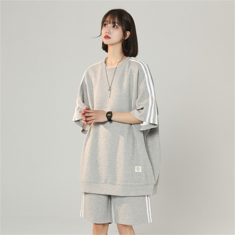 TZ83335/P65夏季新款短袖短裤t恤休闲宽松提花大码两件套套装男，女装运动套装，电商A141