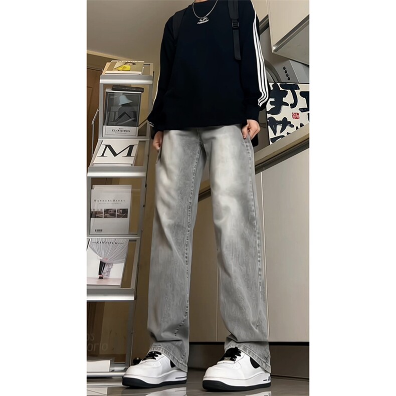 B221美式高街水泥灰弹力直筒牛仔裤LK24146-P60控79加绒P70控99,男装牛仔裤,电商B221