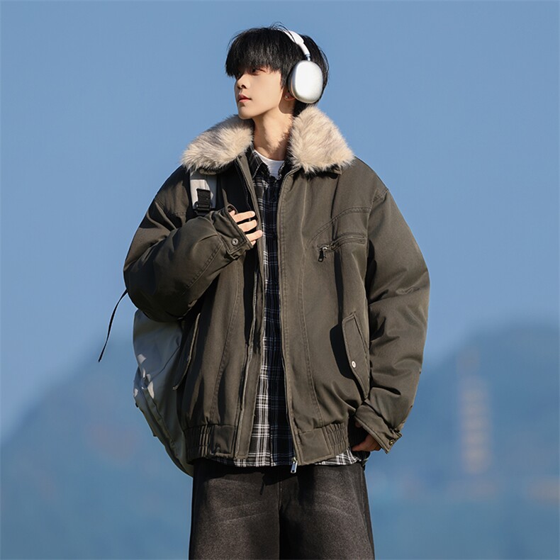 M1658-P115冬季新款美式可脱卸毛领水洗工装棉服外套,男装棉衣,星座109