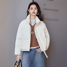 韩版立领新款时尚羽绒服女短款通勤百搭白鸭绒面包服冬季外套女，女装羽绒服，阿舍尔精品