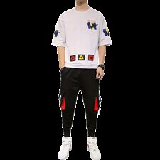2021夏季男士新款运动休闲短袖套装印花短袖T恤套装男F164P75，男装套装，电商A086