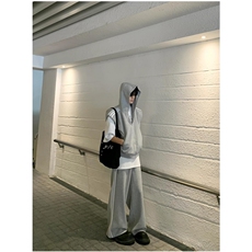 夏装三条杆运动套装男连帽垫肩马甲阔腿长裤男休闲两件套TZ66，男装休闲套装，星座1116A（原606A-3）