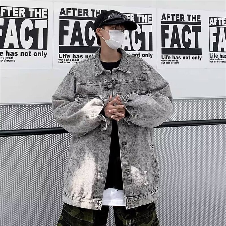 美式复古水洗牛仔外套男士春秋季潮牌宽松休闲痞帅工装夹克牛仔衣,男装工装外套,星座516A