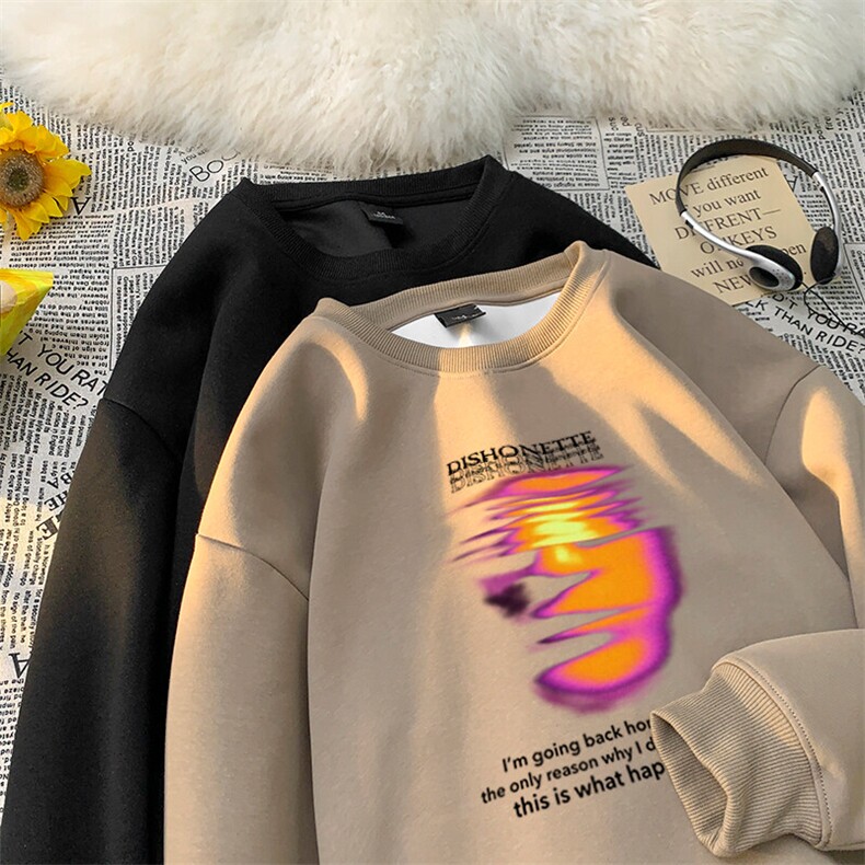 美式复古克苏鲁科技网红印花不戴帽重磅小领口卫衣，男装卫衣，星座310A-4