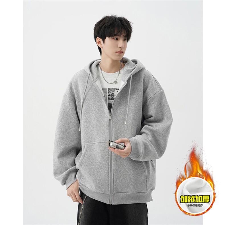 480G重磅加绒加厚硬挺boxy男女秋冬美式高街结构连帽卫衣开衫外套，女装短外套，电商A486-1