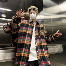 春季新款复古磨毛刺绣格子长袖衬衫男宽松休闲衬衣外套C552，男装衬衫，星座1116A-1（原606A）
