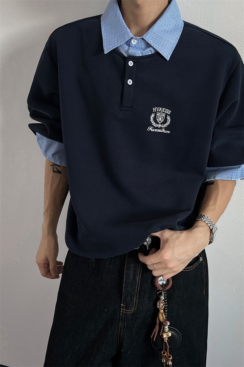 美式学院刺绣翻领假两件卫衣男女cp199-特p55,男装卫衣,电商B371