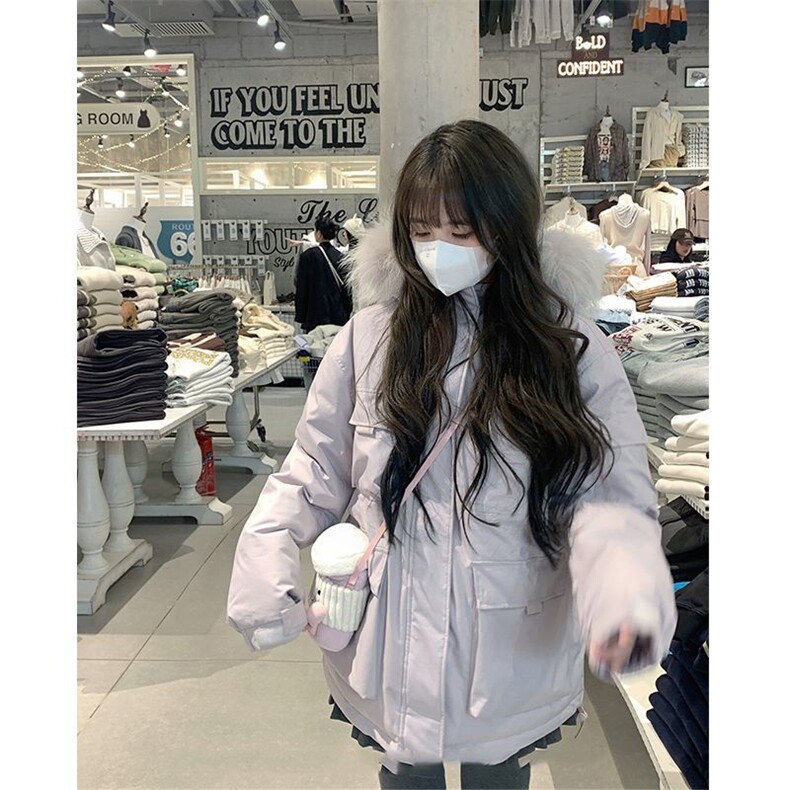 紫色毛领棉服2025新款韩系宽松工装派克服棉袄外套N8256-P115网图,男装棉衣,电商B245