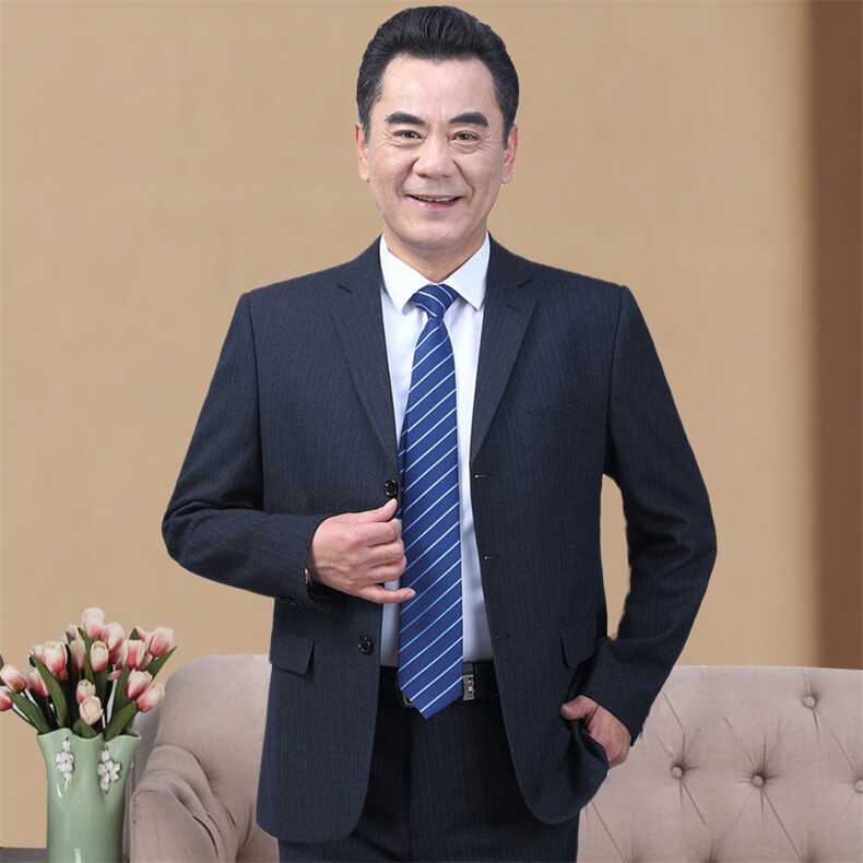 长期款！332/P205老人三粒扣西服套装休闲商务中年男大码正装西装图片
