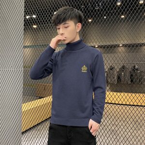 秋冬可翻高领毛衣男皇冠纯色长袖刺绣毛衫打底针织衫深灰M253P33图片