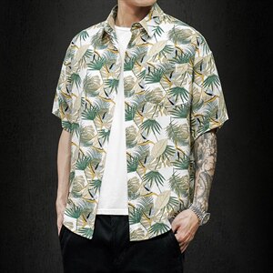 2021夏季新日系大码男马切达沙滩情侣休闲短袖印花衬衫C3037-P35图片