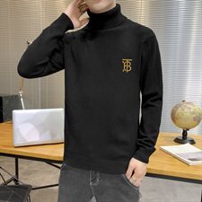 秋冬可翻高领毛衣男B纯色长袖男刺绣毛衫打底针织衫白M252P33，男装针织衫/毛衣，星座1207