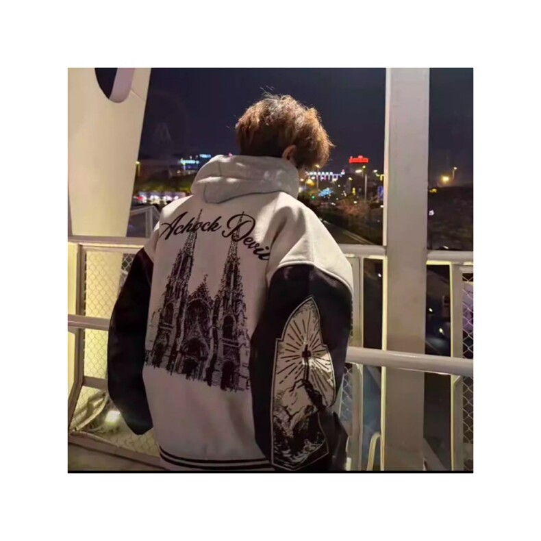 1506/Q83640/P79美式高街棒球服刺绣宽松夹克外套情侣重磅上衣,男装夹克,星座1506