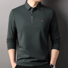 F83068莫代尔含羊毛拉链门襟翻领长袖POLO磨毛保暖刺绣LOGO，男装Polo衫，钱塘207-1