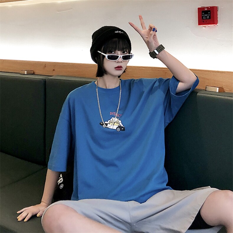 【】A003-HT1019-P30夏装新款卡通汽车印花圆领t恤女模,男装T恤,电商A003
