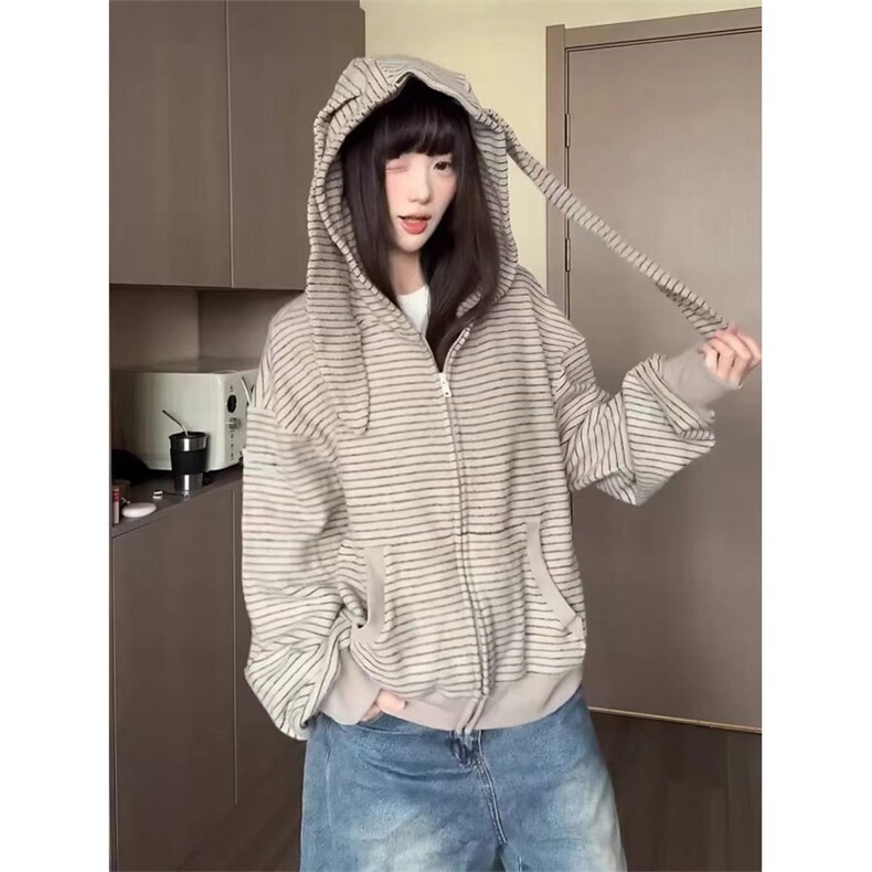 网图复合面料兔耳朵开上卫衣外套W1594/特P60,女装短外套,电商B350