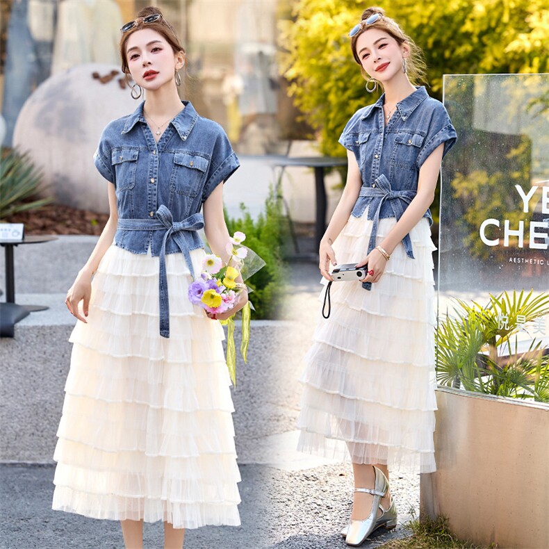 休闲时尚套装女2025夏季新款超火韩系穿搭洋气显瘦半身裙假两件套，女装套装/套裙，伊仟回