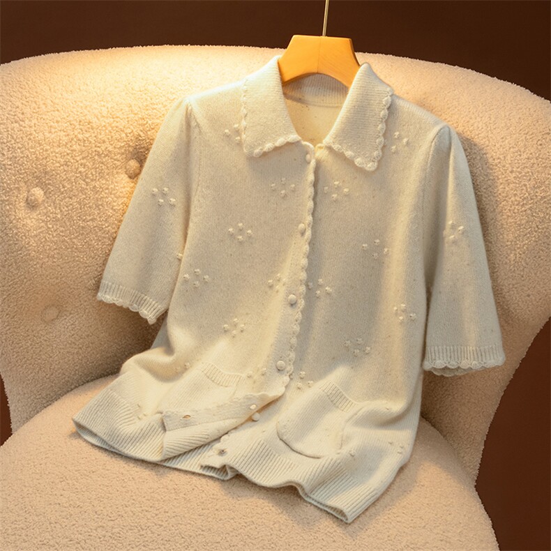 夏装短袖薄款羊绒短袖女2024夏季新款女装洋气针织开衫，女装T恤，盛世绒华