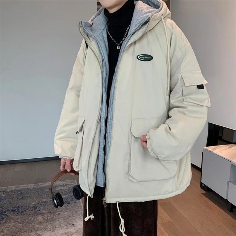 假两件连帽棉衣男潮牌冬季韩版宽松棉服港风厚棉袄外套M2370-p99,男装棉衣,星座1008-1
