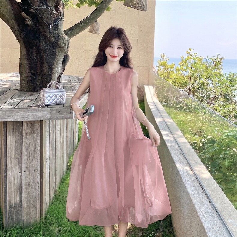 新款主推夏季欧根纱无袖显瘦复古仙女连衣裙2247-P140-K219,女装连衣裙,网红馆