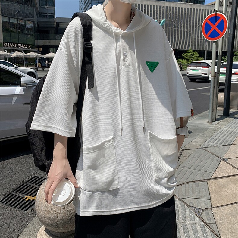 连帽男短袖T恤夏季青少年五分袖休闲薄款学生纯色上衣潮,男装T恤,星座716-2