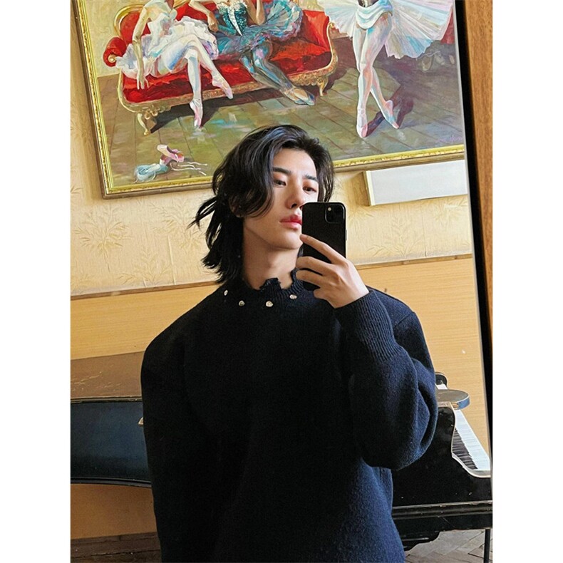 金属纽扣装饰宽松针织衫设计感小众毛衣男款美式线衣秋冬MS63,男装针织衫/毛衣,星座1116A（原606A-3）