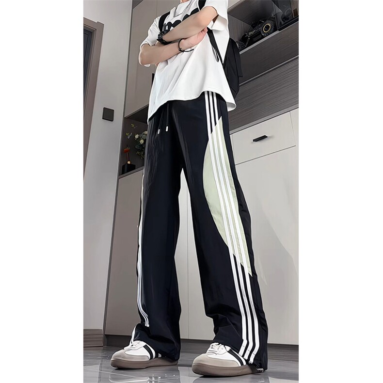 美式高街条纹速干冰丝裤子男夏薄款伞兵工装裤拼接运动裤KZ057P45,男装休闲裤,电商B312