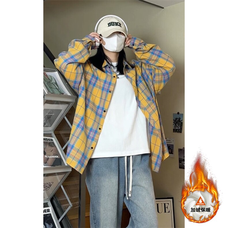 格子加绒加厚长袖外套宽松休闲衬衫男女C2208-特P28/CJ9740-特P40，男装衬衫，电商A007